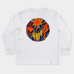 Orange Blue Dream Falcon Kids Long Sleeve T-Shirt